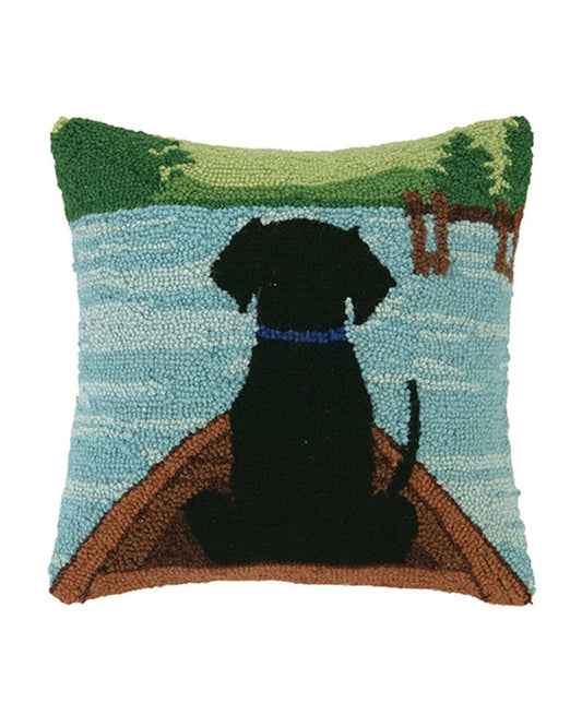Black Lab In Canoe Hook Pillow