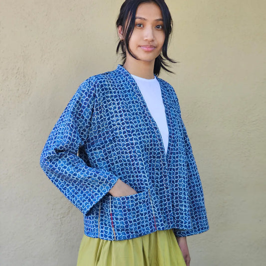 Mogual Quilted Jacket in Indigo | Yaza