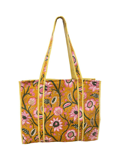 Quilted Cotton Bag in Yellow Floral