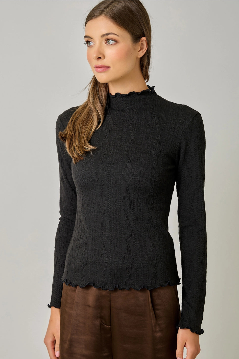 Cable Knit Mock Neck in Black