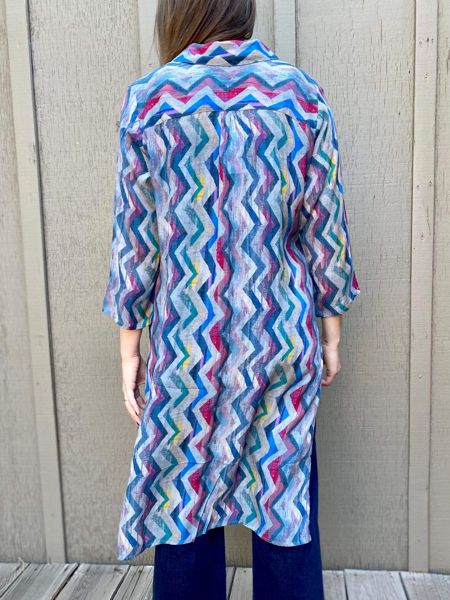 Button Up Tunic in Vertical Zig Zag