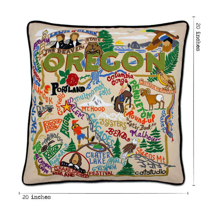 Oregon Hand-Embroidered Pillow