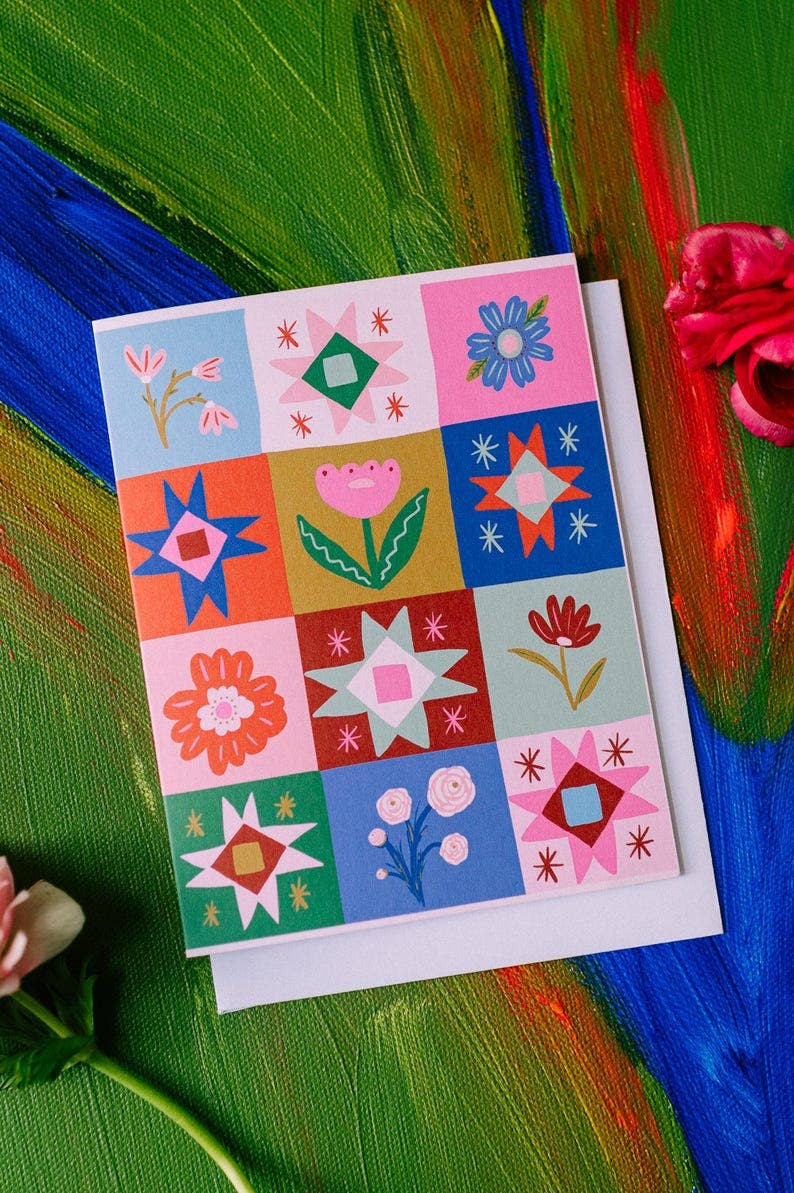 Colorful Quilt Illustration Card
