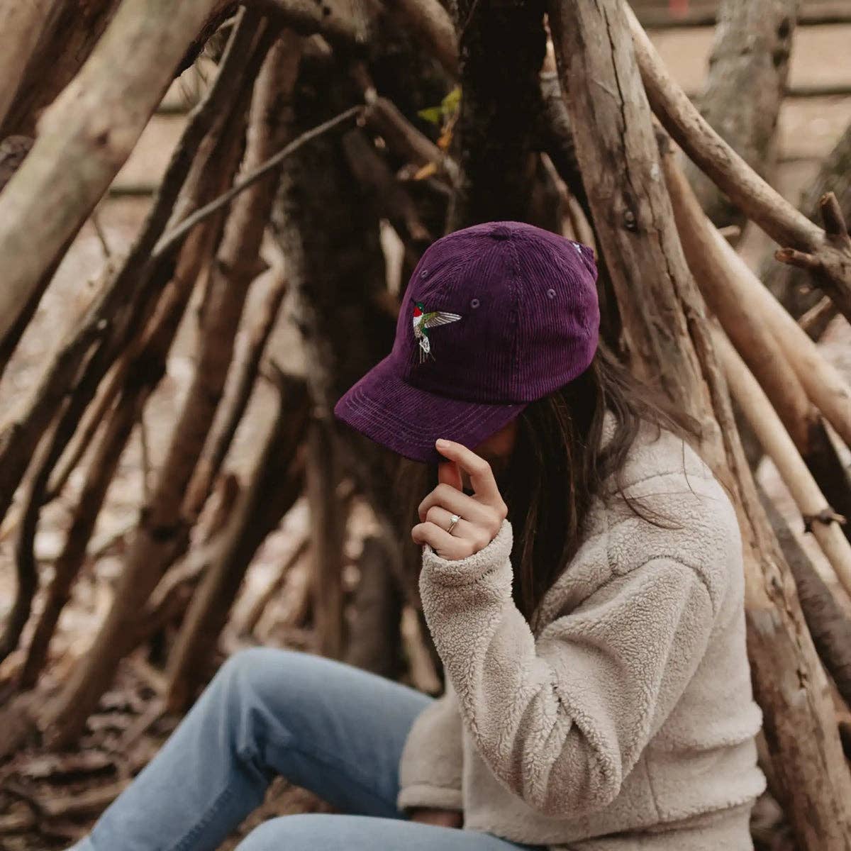 Ruby-throated Hummingbird Corduroy Hat in Mulberry