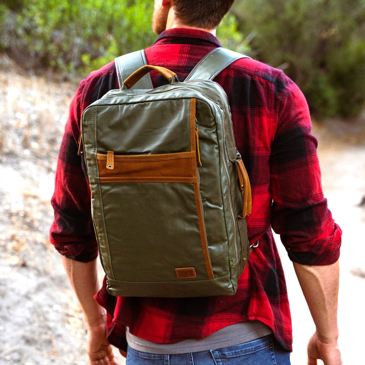 Madrone Coated Canvas Backpack in Army Green