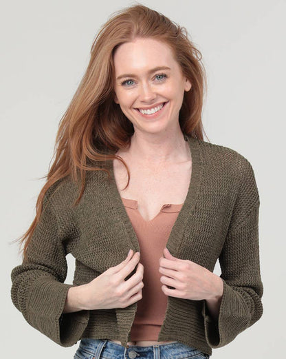 Lightweight Open Knit Cardigan in Green