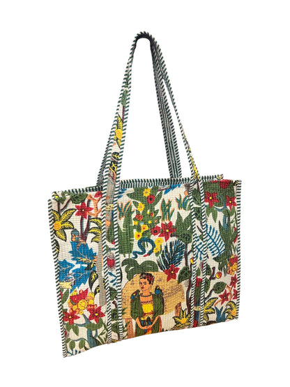 Quilted Cotton Bag in Frida Print