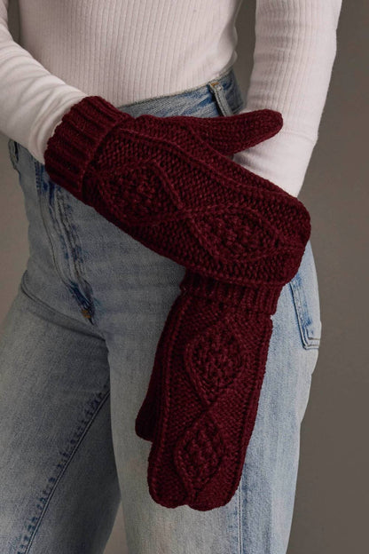 Burgundy Cable Knit Mittens