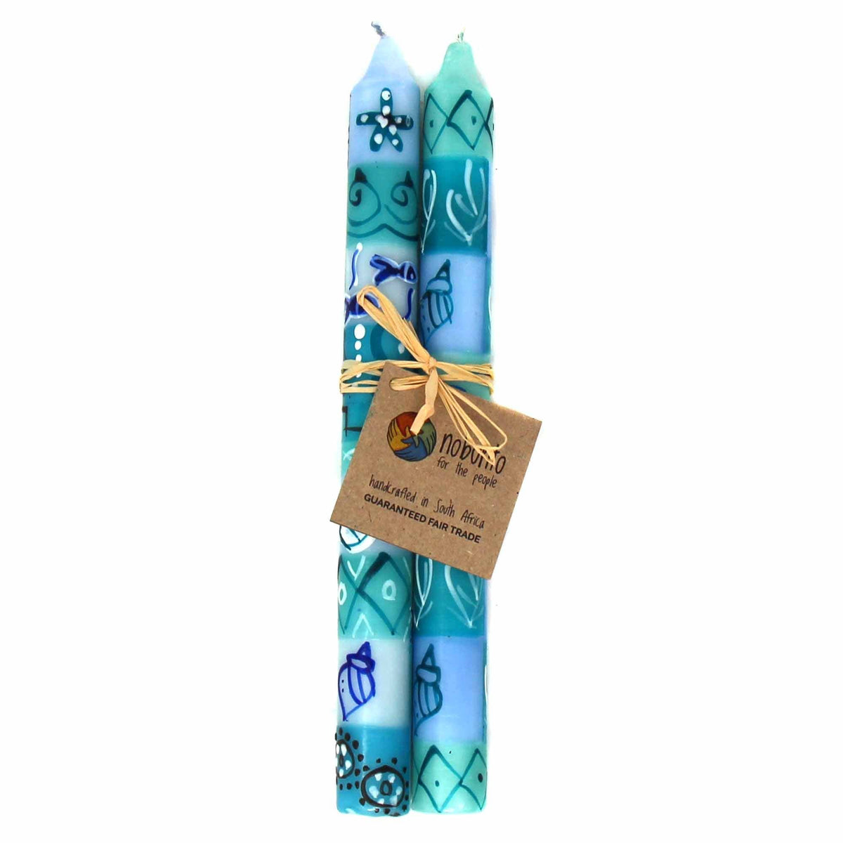 Teal Blue Hand-Painted Taper Candles Pair