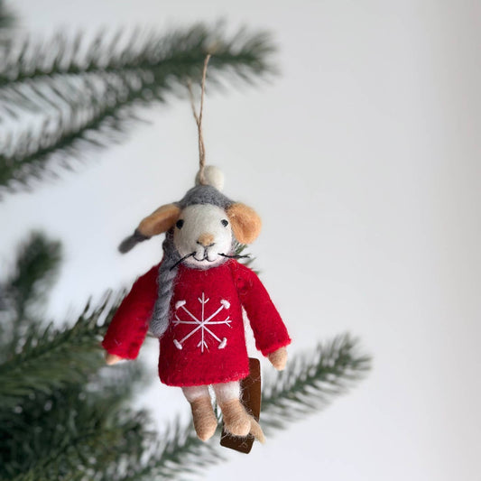 Felt Mouse in Sweater Ornament