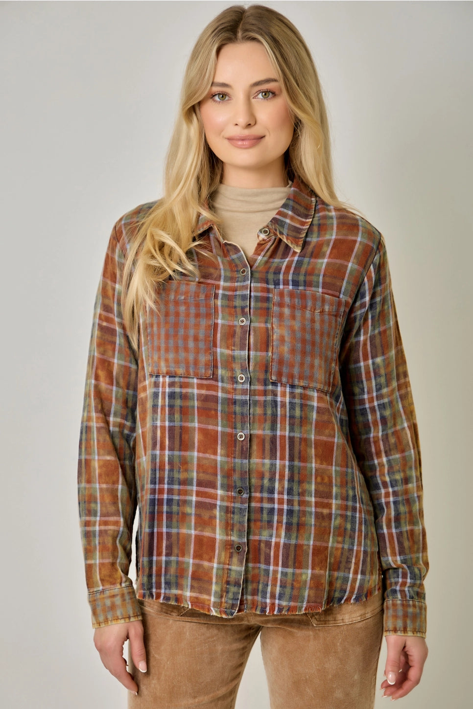 Washed Plaid Shirt in Amber