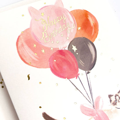 Happy Birthday Balloon Cat Card
