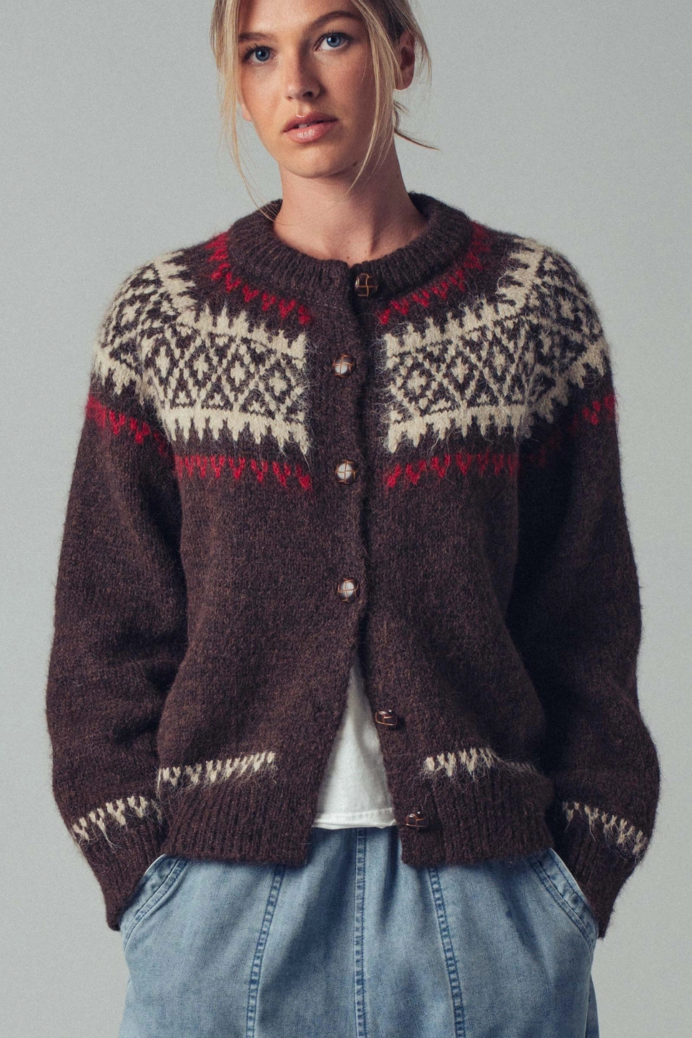 Nordic Toggle Cardigan in Brown