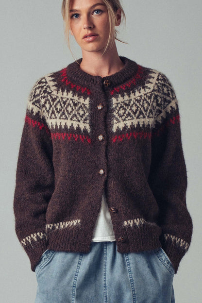 Nordic Toggle Cardigan in Brown
