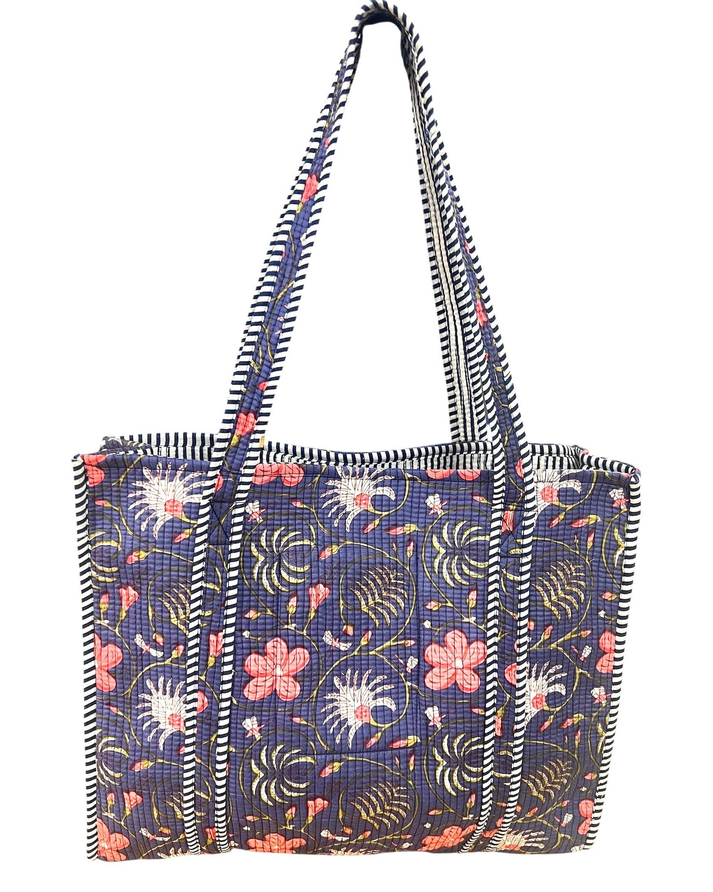 Quilted Cotton Bag in Blue & Pink Floral