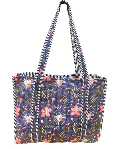 Quilted Cotton Bag in Blue & Pink Floral