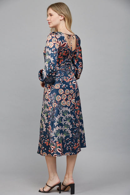 Balloon Sleeve Midi Dress in Peacock
