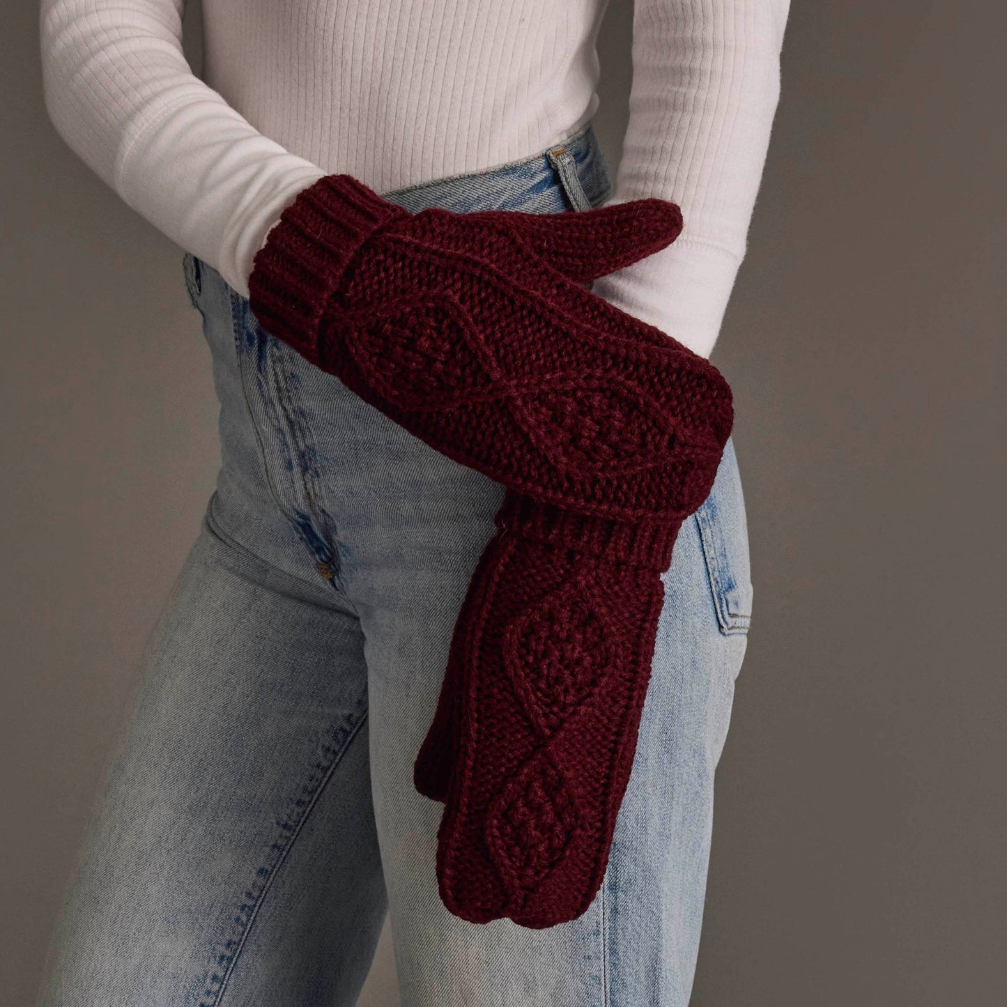 Burgundy Cable Knit Mittens