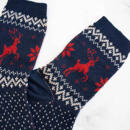 Navy Christmas Deer Socks