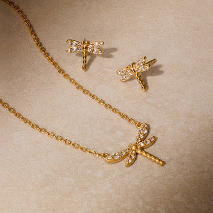 White Topaz Dragonfly Stud Earrings