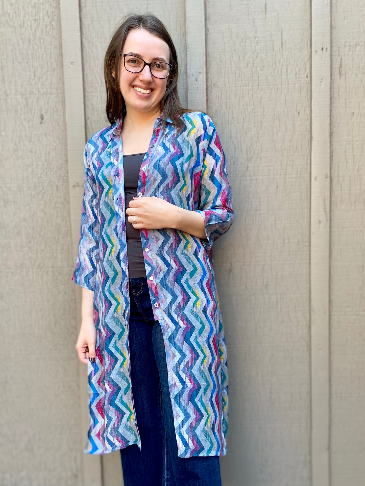 Button Up Tunic in Vertical Zig Zag