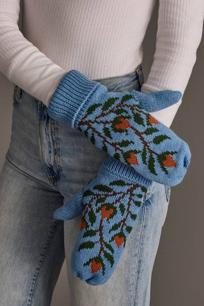 Blue Floral Pattern Mittens