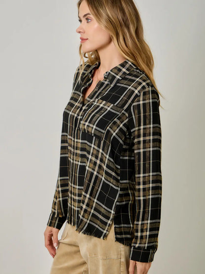 Washed Plaid Button Up in Black