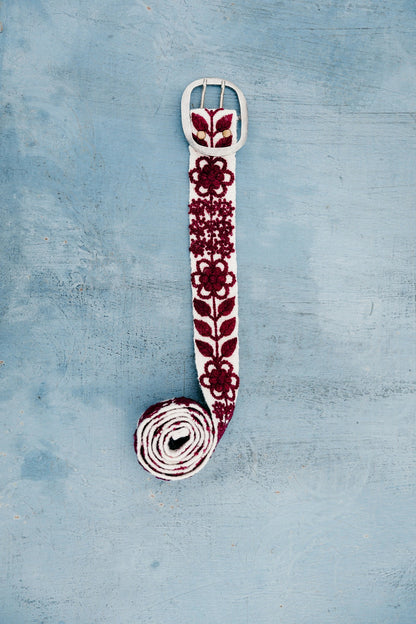 Maroon & White Embroidered Belt