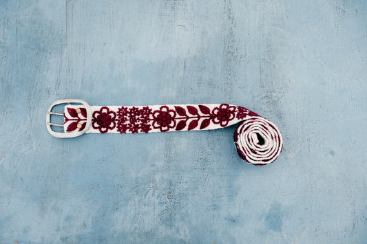 Maroon & White Embroidered Belt