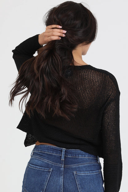 Lightweight Open Knit Cardigan in Black