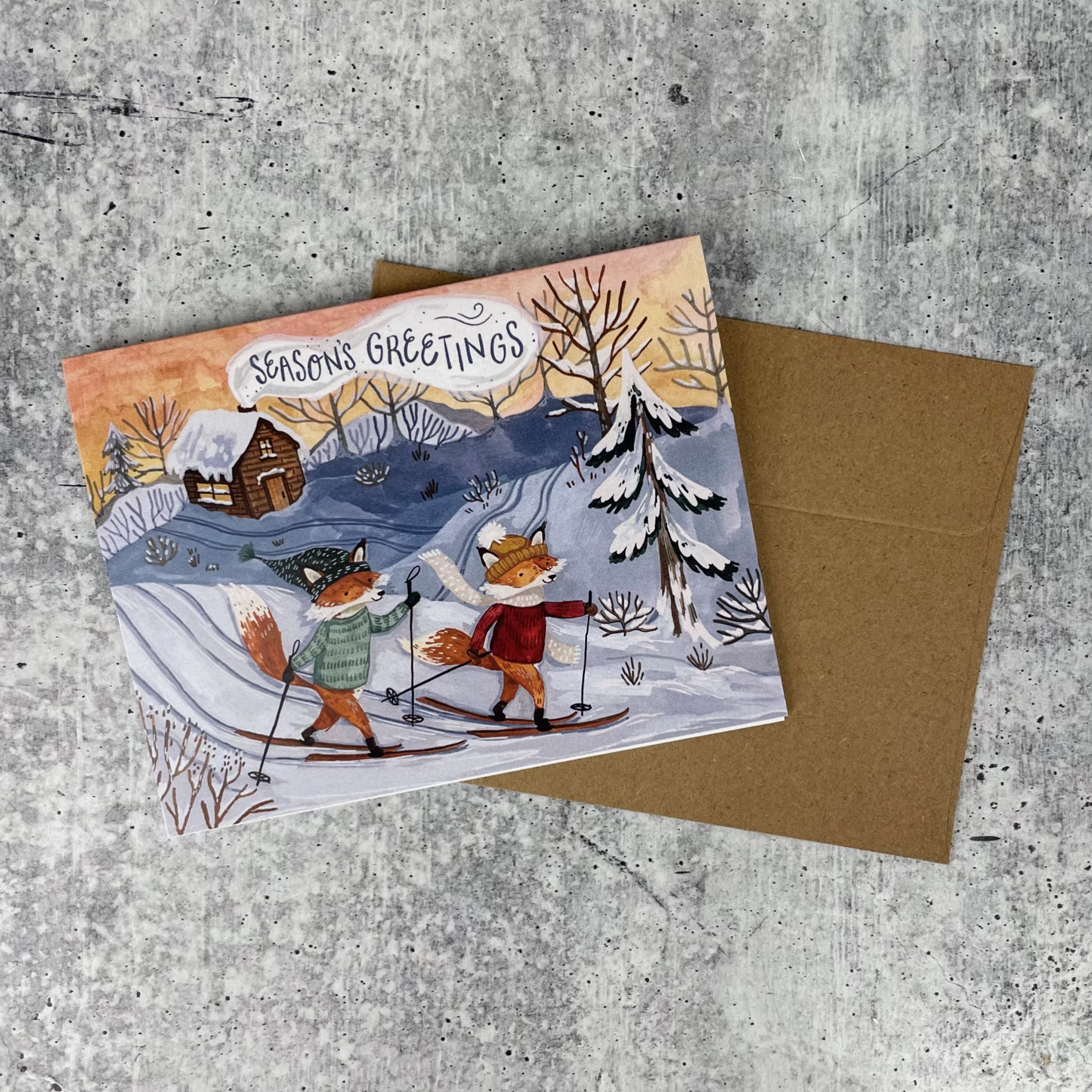 Skiing Foxes Boxed Cards