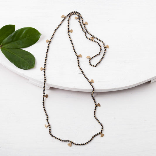 Black Beaded Fan Necklace