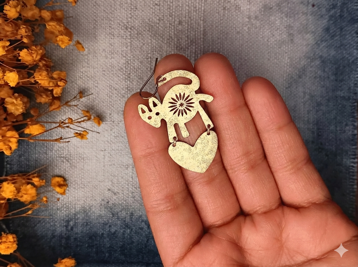 Brass Fox Heart Earrings