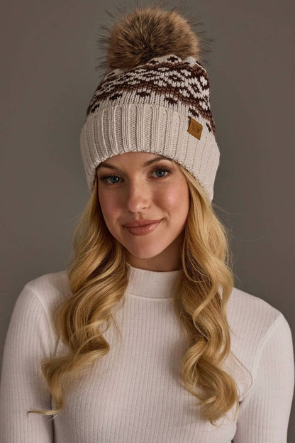 Taupe, Brown & Mocha Patterned Pom Hat