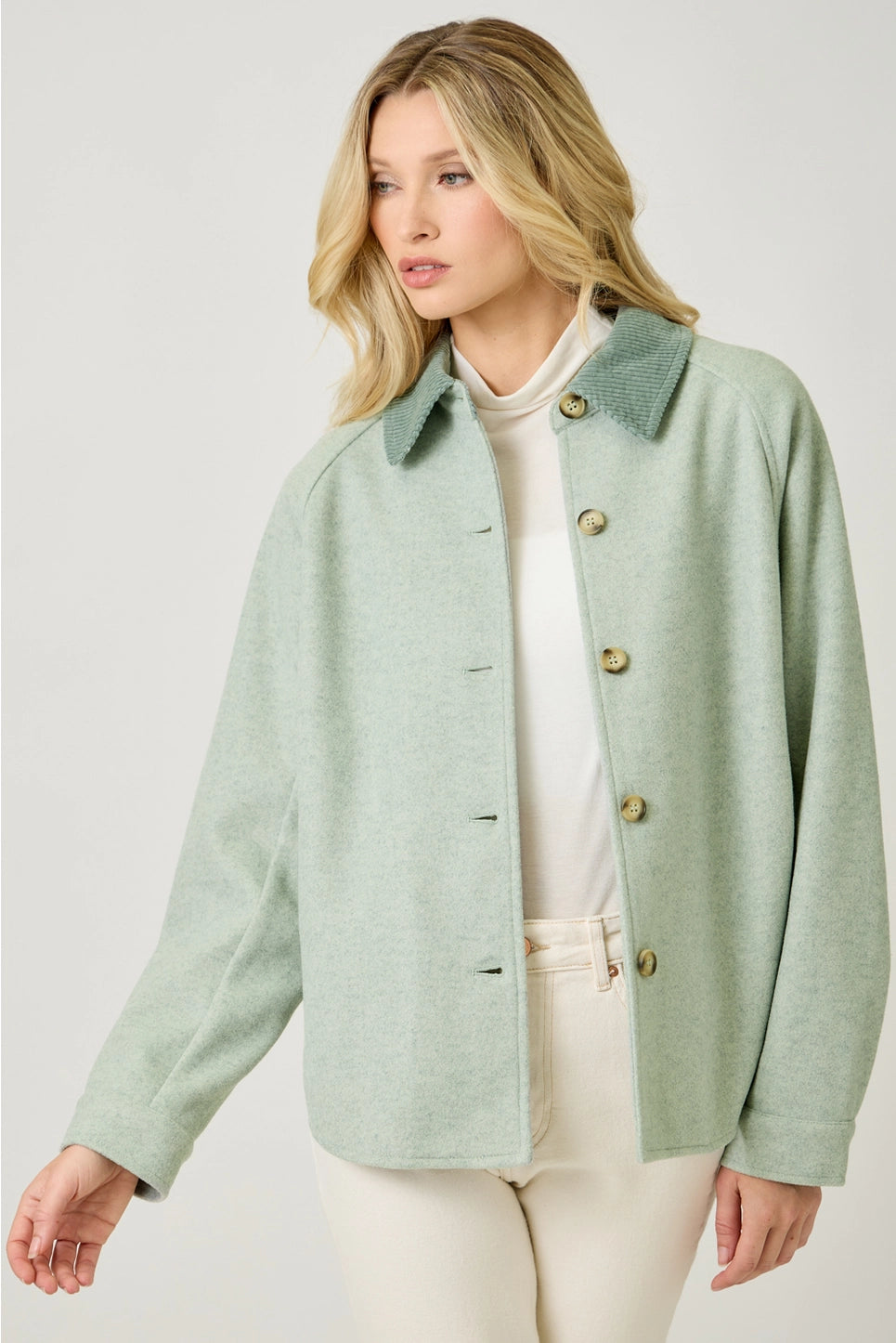 Button Shirt Jacket in Seafoam