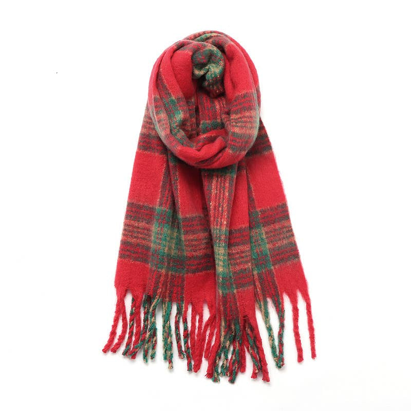 Soft Chunky Plaid Fleece Scarf in Red
