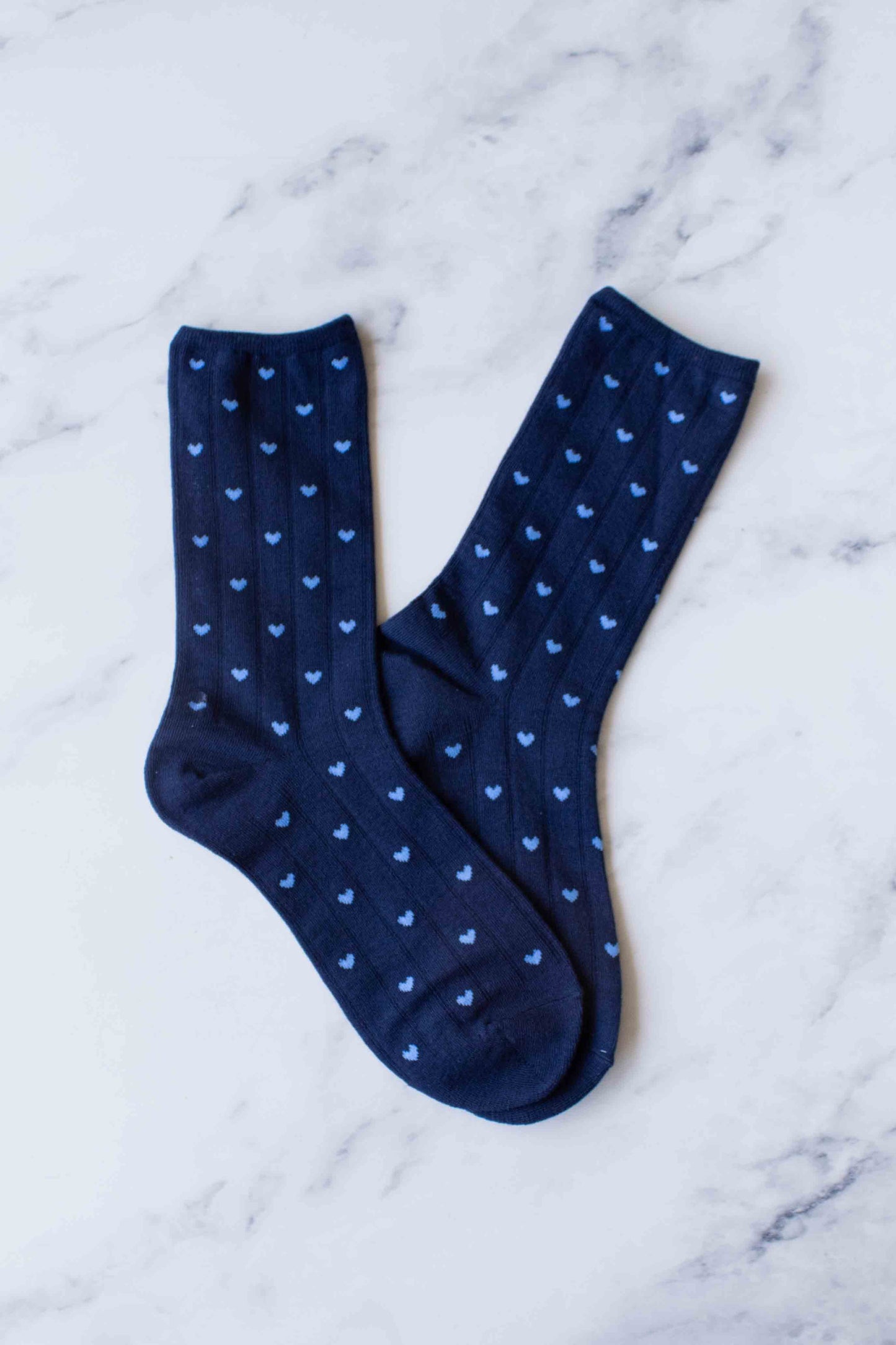 Navy Heart Crew Socks