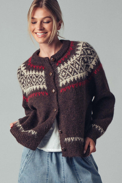 Nordic Toggle Cardigan in Brown