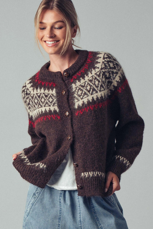 Nordic Toggle Cardigan in Brown