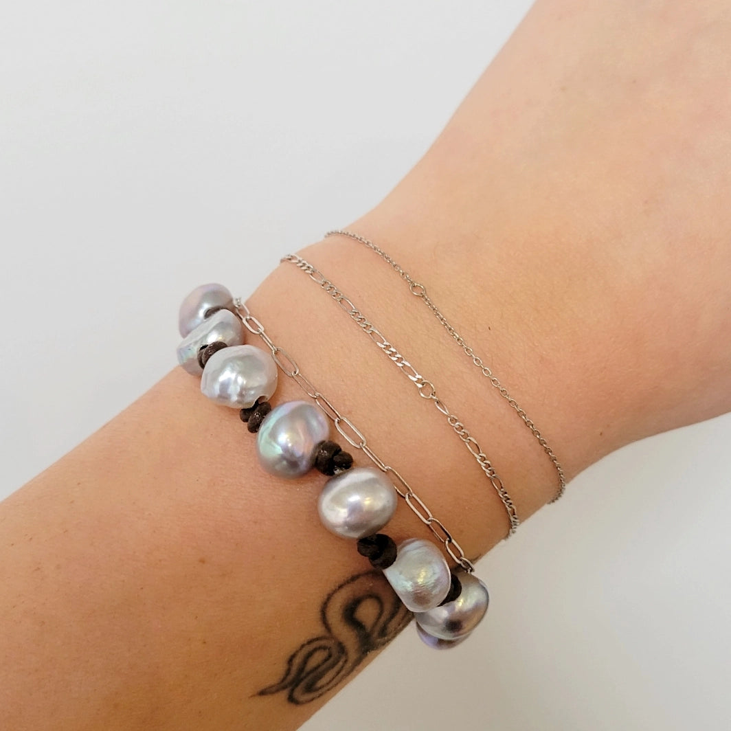 Silver Pearl Knotted Bracelet