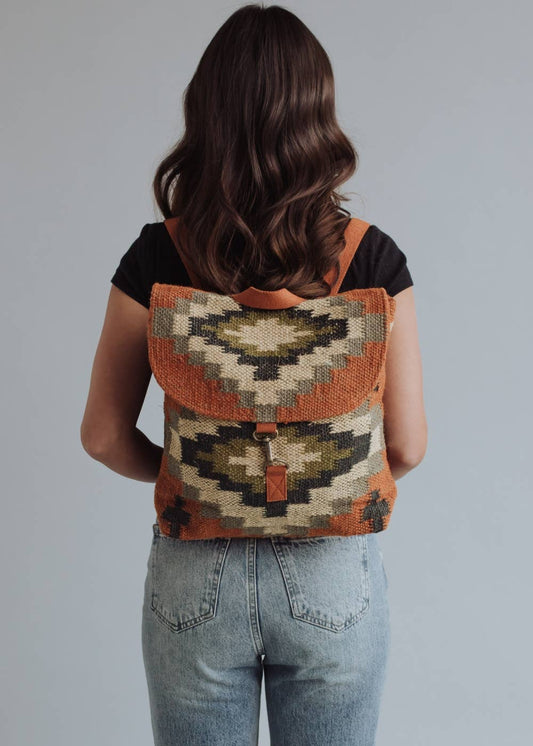 Rust, Cream, & Green Aztec Backpack