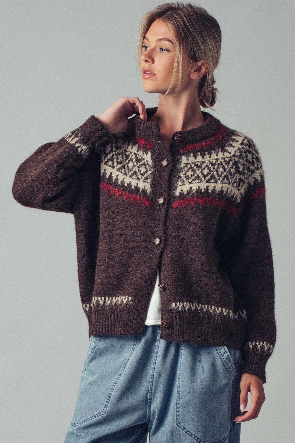 Nordic Toggle Cardigan in Brown
