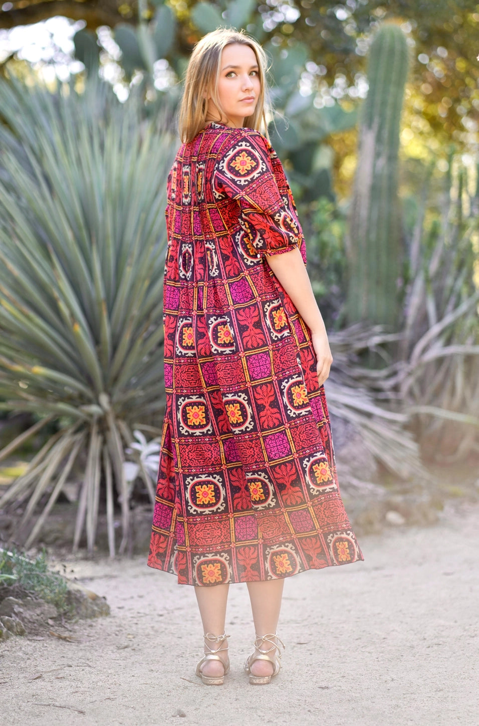 Skye Cotton Dress in Red Geo Print