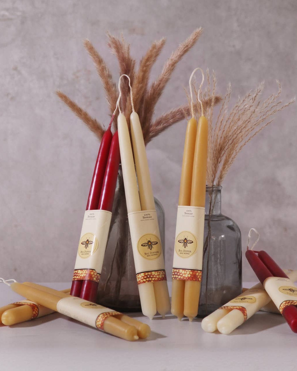 Set of Two Beeswax Taper Candles in Eggplant