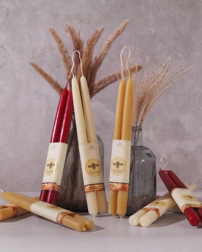 Set of Two Beeswax Taper Candles in Teal