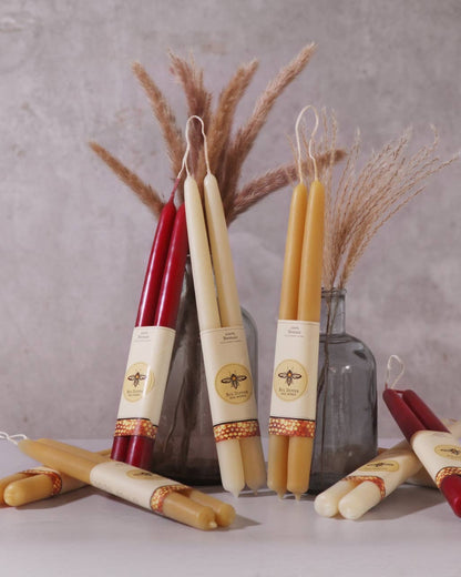 Set of Two Beeswax Taper Candles in Natural