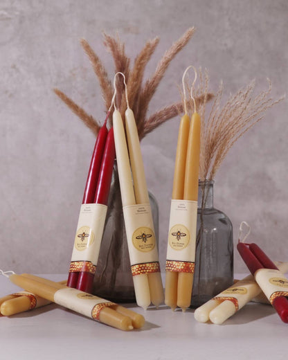 Set of Two Beeswax Taper Candles in Red