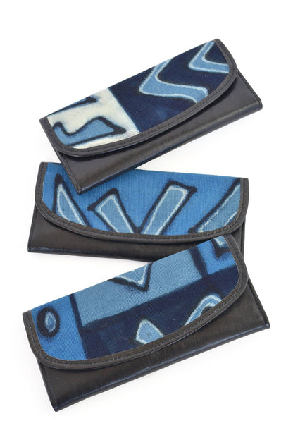 Blue Mudcloth & Leather Wallet