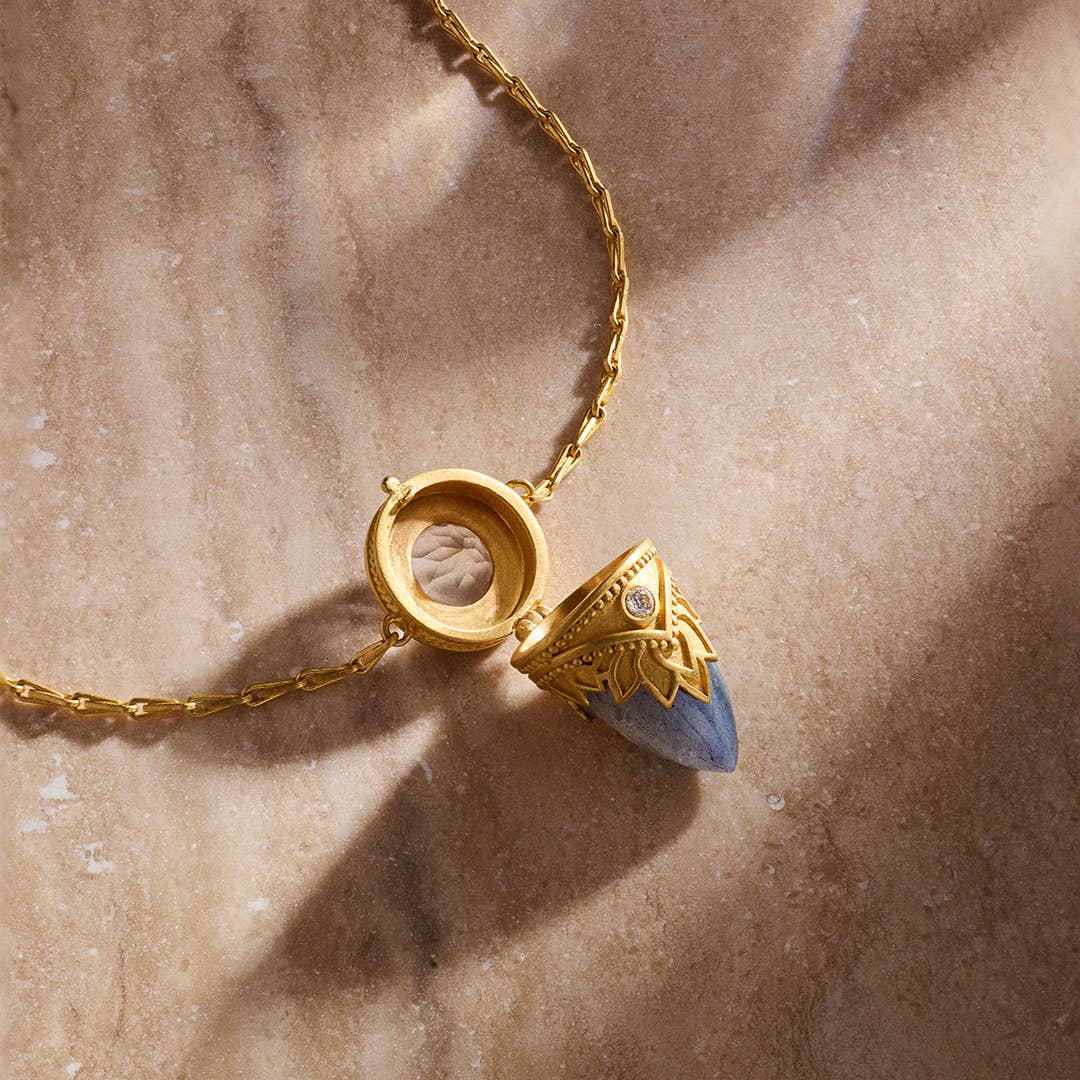 Labradorite Lotus Locket Necklace | Satya