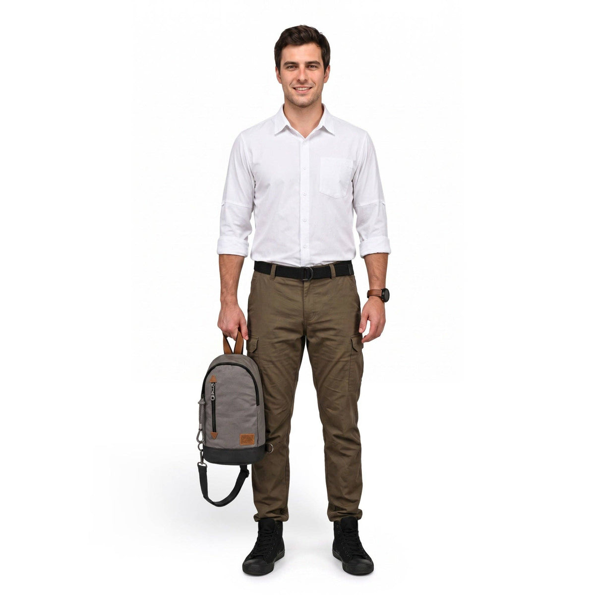 Coated Canvas Sling Bag in Burgundy